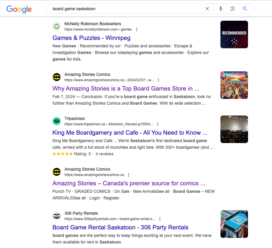 Local board game store increased google ranking with automated blogging